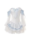 Prettyswomen Kawaii Blue Bow Mini Dress Set