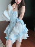 Prettyswomen Kawaii Blue Bow Mini Dress Set