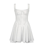 Prettyswomen Lace Panel A-line White Dress