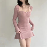 Prettyswomen Square Neck Pink Autumn Dress