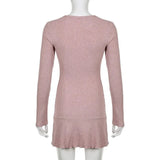 Prettyswomen Square Neck Pink Autumn Dress