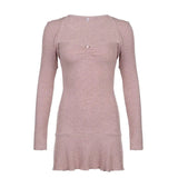 Prettyswomen Square Neck Pink Autumn Dress