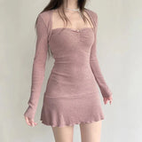 Prettyswomen Square Neck Pink Autumn Dress