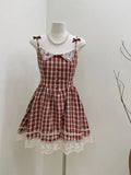 Prettyswomen Vintage Plaid Lace Mini Dress