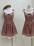 Prettyswomen Vintage Plaid Lace Mini Dress