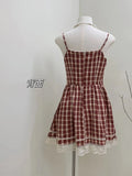 Prettyswomen Vintage Plaid Lace Mini Dress