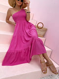 PrettysWomen-Smocked Single Shoulder Sleeveless Dress