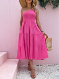 PrettysWomen-Smocked Single Shoulder Sleeveless Dress