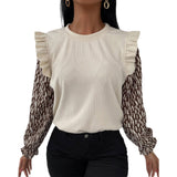 Fashion Women’ s Floral Shirt Blouse Long Sleeve Round Neck Tops Pullover for Autumn, White/Black, S/M/L/XL