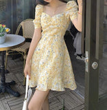 Summer Women’s Floal A-Line Dress Sweet y2k Elegant Floral Ruffles V-neck Bandage Short Dress for Lady Chic Flowers Mini Dress