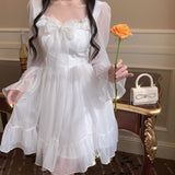 Autumn White Sweet Fairy Dress Women Bow Princess Kawaii Party Mini Dress Female Casual Korean Fashion Lolita Dress 2022 New