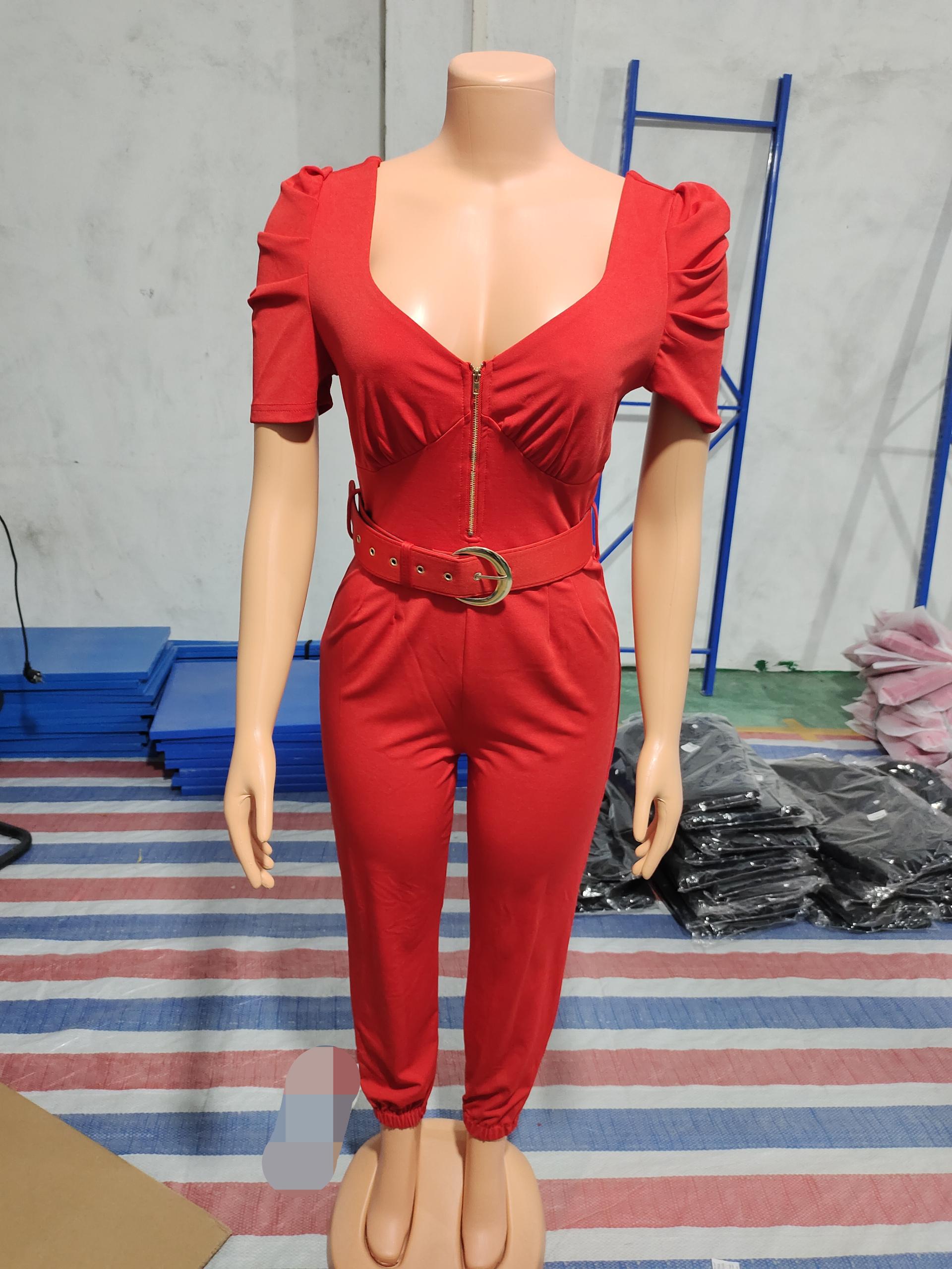 Prettyswomen Casual Jumpsuit Women 2022 New Temperament Red V-Neck One-Piece Suit