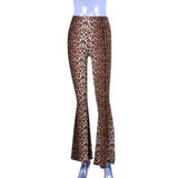 high waist leopard print flare leggings 2022 autumn winter women fashion sexy bodycon trousers club pants