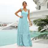 Graduation  Sling Dress Evening Party Dress Splicing Lace Cut-out A-line Lace Sexy Splicing Elegant Printing Temperament Long Prom Dress