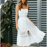 Summer Women Sleeveless Solid Color Holiday Buttoned Lace Dress Sundress 2022 Fashion Casual Home Street White Vestido