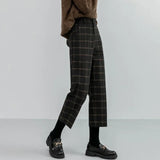 Christmas Gifts Autumn Winter Women Plaid  Pencil Pants Woolen Straight Trousers Female High Waist Loose England Style Ankle-Length Pants