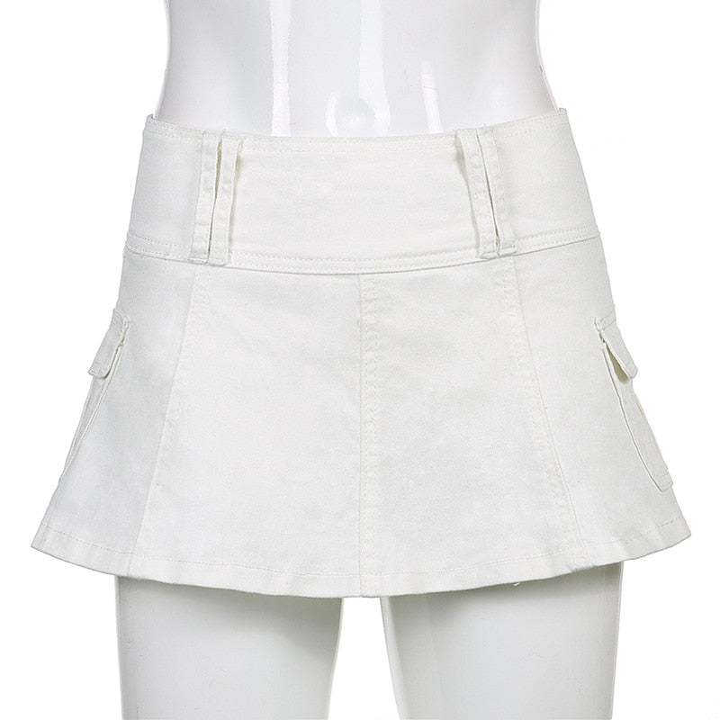 Iamgia White Raphie Womens Low Waist Mini Mini Skirt Outfit Sexy