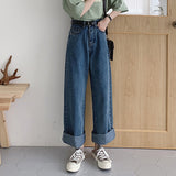 Casual High Waist Loose Women Denim Jeans Streetwear Vintage Long Wide Leg Jeans Pants Female Trousers Capris 2022
