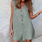 Prettyswomen Stylish V Neck Sleeveless Rompers 2022 Summer Women Short Playsuits Casual Solid Loose Jumpsuits Beach Overalls Oversized