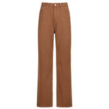 Prettyswomen Casual Straight Brown Jeans Women Vintage High Waist Long Trousers Ladies Casual Loose Wide Leg Pants Capris Autumn