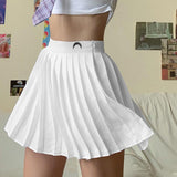 Women Elegant Gothic Pleated Mini Skirts Elastics High Waist Embroidery Preppy Style A Line Skirt Casual Dance Skirt