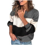 Black Friday Sales Women's Stitching Color Stripe O-Neck Sweater Long-Sleeved Knitted Pullover Top Women's Autumn And Winter Fashion Casual Top