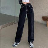 Prettyswomen New Arrival Spring Autumn Women All-Matched Cotton Denim Ankle-Length Pants Button Fly Waist Loose Casual Straight Jeans V08