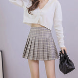 2022 Women Summer Sexy Korean Pleated Plaid A-Line Palid High Waist Mini Skirt Preppy Zipper Sweet Kawaii Casual