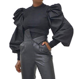 Women Mesh Puff Long Sheer Sleeve Tops Pullover Blouse Shirts Casual Party Club