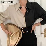 Spring Chic Women Single-breasted Patchwork Shirts Tops Elegant Turn-down Collar Long Sleeve Loose Female Blouses 2022