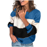 Black Friday Sales Women's Stitching Color Stripe O-Neck Sweater Long-Sleeved Knitted Pullover Top Women's Autumn And Winter Fashion Casual Top