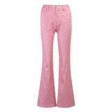 Leopard Print Flare Pants Women's Y2K High Waist Trousers Slim Pink Streetwear Pants 2022 Summer New Female Sweet Wind