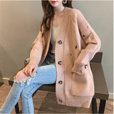 Black Friday Sales 2022 Women Winter Sweater Knitting Cardigans V Neck Stars Moon Embroidery Long Sweater Jacket Pink Christmas Cardigans