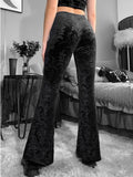 SRUBY Warm High Waist Flared Plants Jacquard Velvet Flare Leg Pants Pants Fashion Female Student Leisure Black Wide Leg Pants