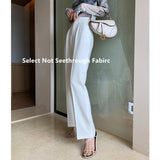 Christmas Gifts Not Transparent White Pants Women High Waist Zipper Pocket Big Large Size Long Wide Leg Trousers