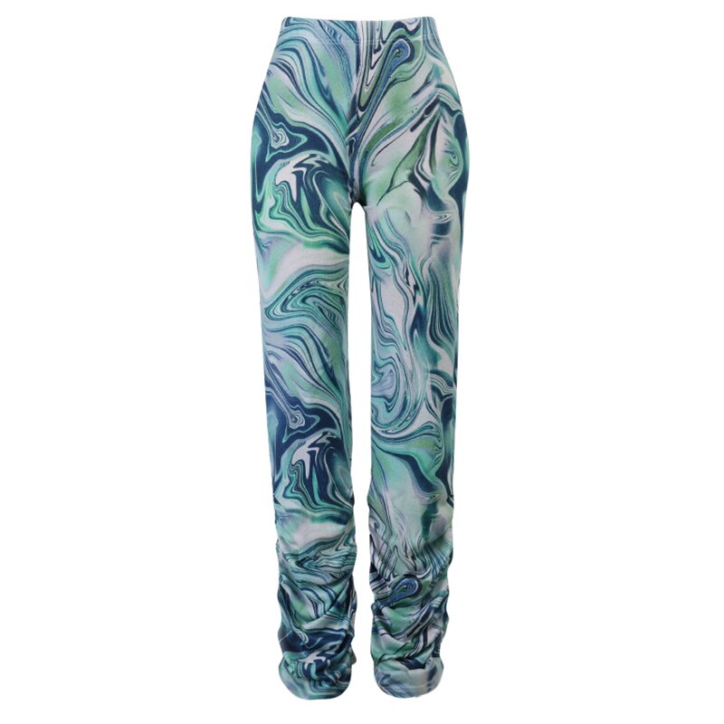 Fashion Women's Tie Dye Pile Up Pant Printed Spring High Waist Casual Jogger Streetwear 2022 Pantalones Loose Trousers