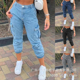 Prettyswomen Jeans Side Pockets Feet Washed Mid-Waist Jeans Trousers Women 2022 New Fashion