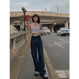 Prettyswomen 2022 New Arrival Autumn Women All-Matched Print Cotton Denim Full Length Pants Casual Loose Button Fly Waist Straight Jeans P142