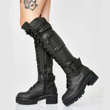 Prettyswomen INS Brand Big Size 45 Women Punk Gothic Mid Calf Shoes Chunky Heel Platform Boots Women Casual Pocket Combat Boots