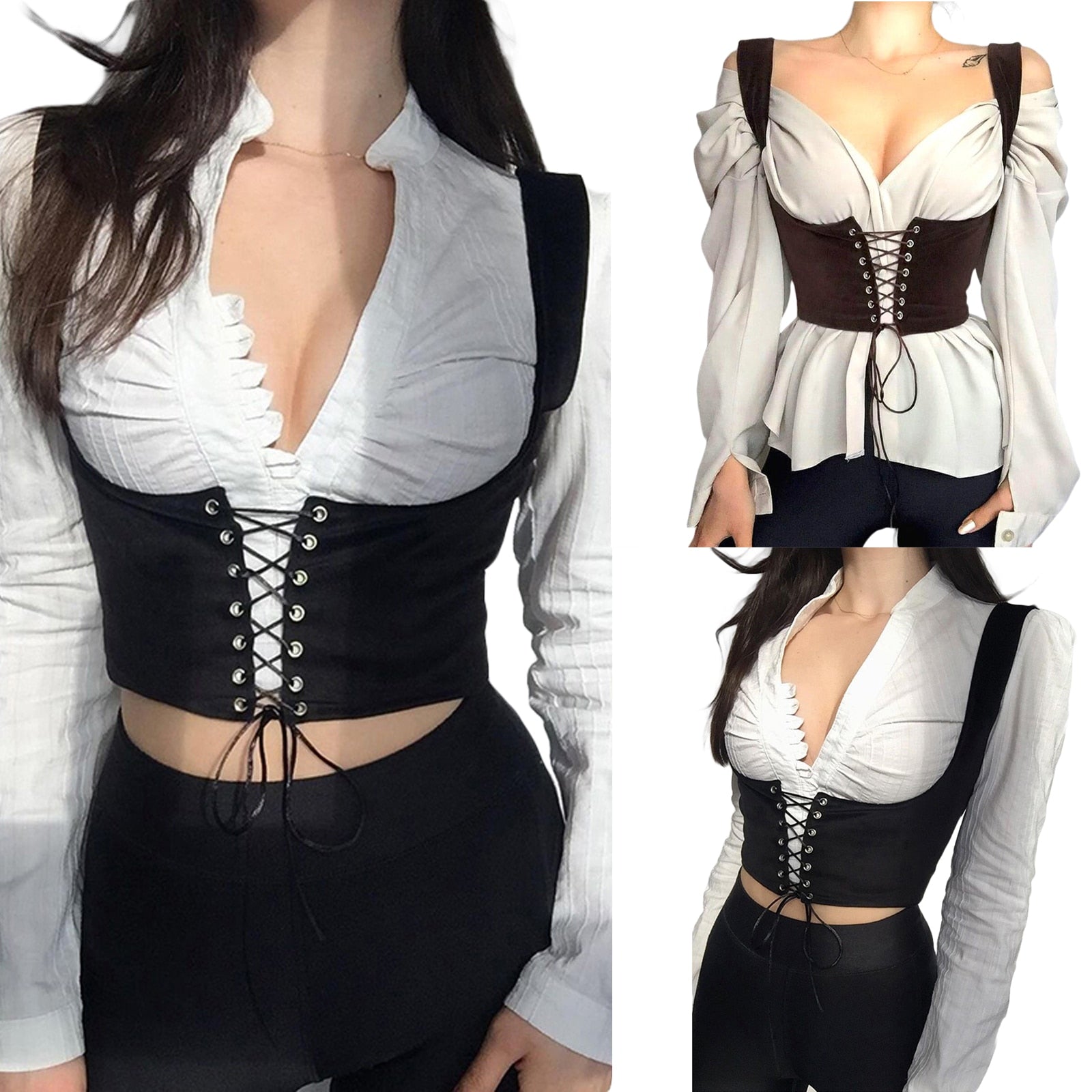 Prettyswomen Gothic Punk Sexy Vintage Bandage Corset Vintage Aesthetic Eyelet Lace Up Skinny Corsets Grunge Goth Accessories Dress Underbust