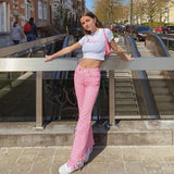 Leopard Print Flare Pants Women's Y2K High Waist Trousers Slim Pink Streetwear Pants 2022 Summer New Female Sweet Wind