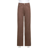 Indie Aesthetics High Waist Wide-Leg Brown Jeans Streetwear Denim Baggy Pants 90s Fashion Straight Trousers Spring