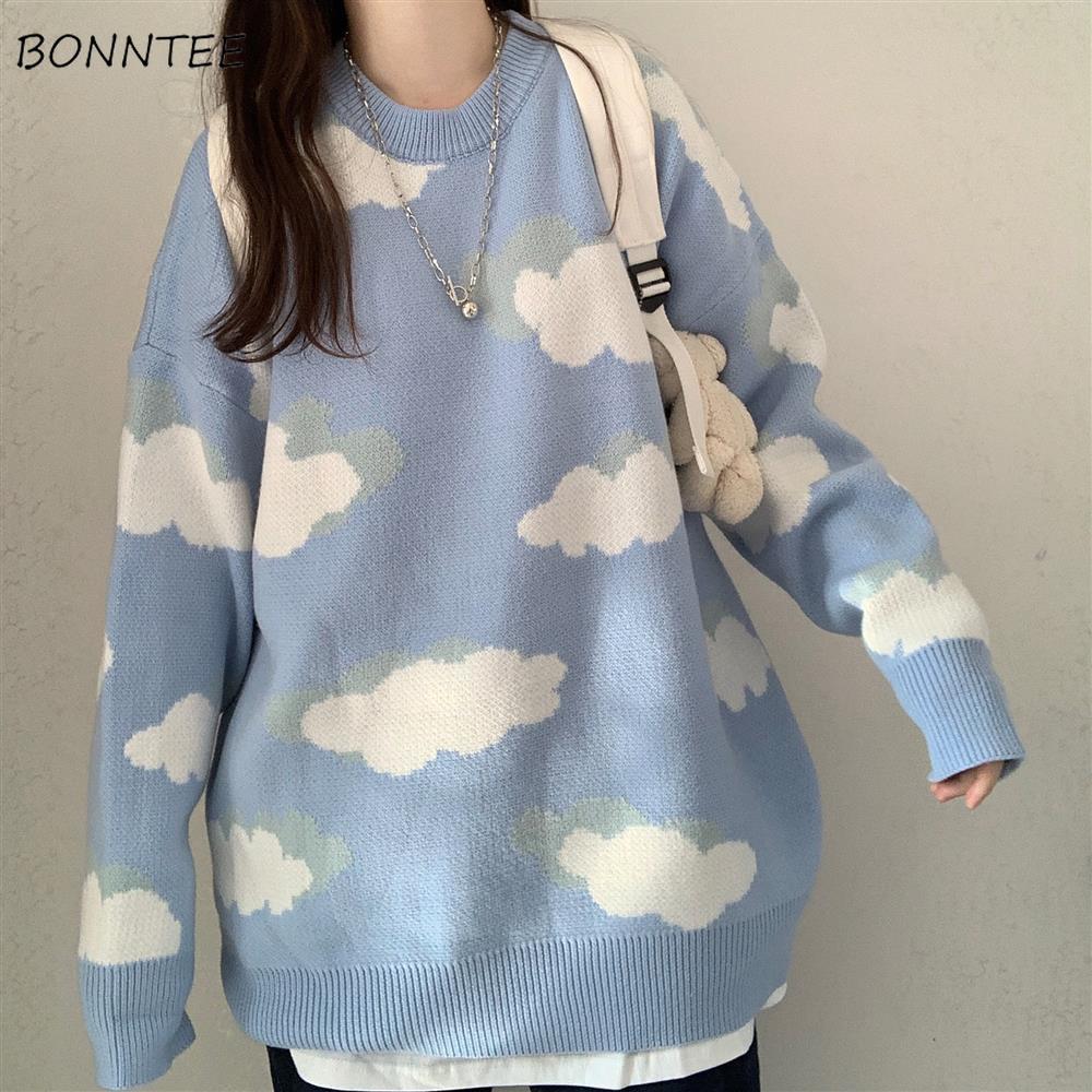 Prettyswomen Sweaters Women Harajuku Lovely Chic Preppy Simple Soft Loose Autumn Spring Teens Knitwear Casual Fashion Korean Girls Pullover
