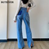Vintage Straight Jeans for Women High Waist Classic Retro Boyfriend Pants Blue Loose Splits Mom Denim Long Pant 2022