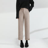 Christmas Gifts Autumn Winter Women Plaid  Pencil Pants Woolen Straight Trousers Female High Waist Loose England Style Ankle-Length Pants