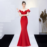 See-through Appliques Beaded Long Evening Dress Off the Shoulder Elegant Evening Party Dress Backless Mermaid Robe De Soriee