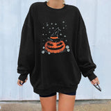 Prettyswomen Halloween Costume Funny Pumpkin Skull Print Funny Women Halloween Sweatshirts Casual Oversized Sweatshirt Streetwear Drop-Shoulder Fashion Tops