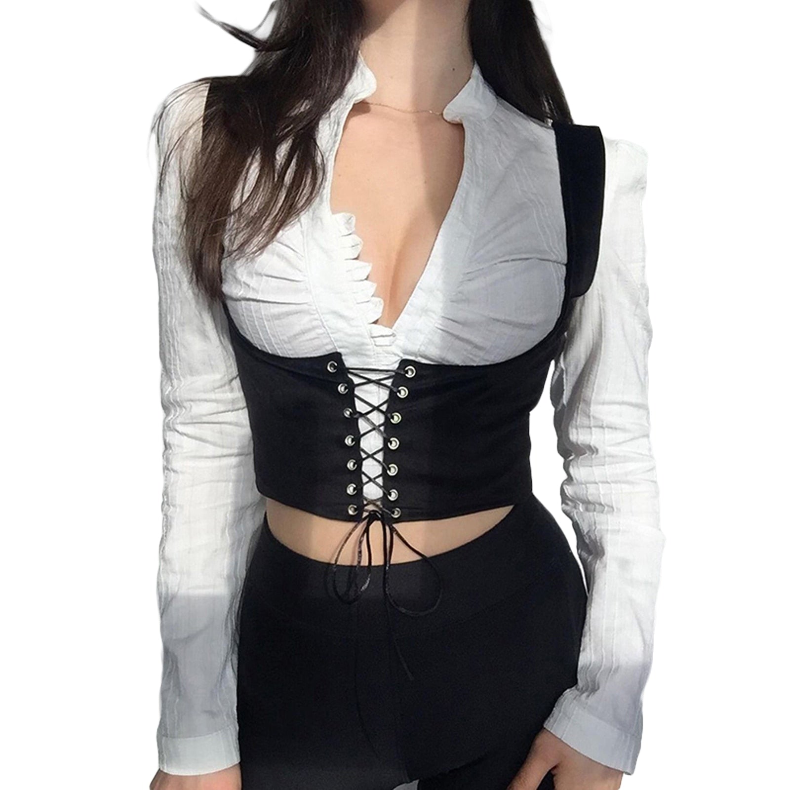 Prettyswomen Gothic Punk Sexy Vintage Bandage Corset Vintage Aesthetic Eyelet Lace Up Skinny Corsets Grunge Goth Accessories Dress Underbust