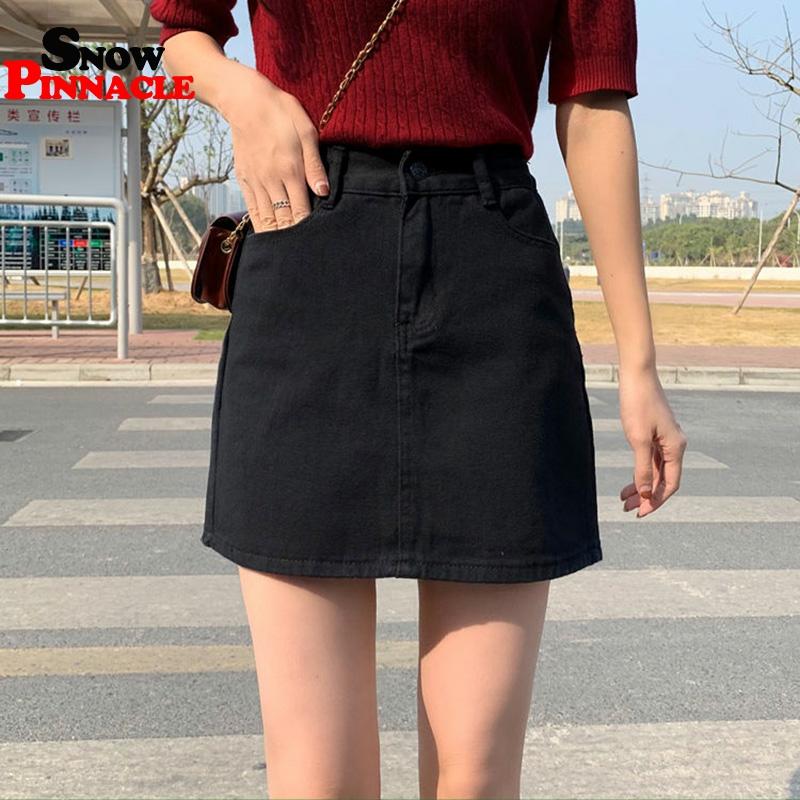 Women Jeans Skirt Casual solid A-line mini skirts ummer High Waist Korean Black Skirt Blue Package Hip Jeans