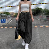 Prettyswomen  Baggy Casual Khaki Harem Pants Capris Adjustable Button High Waisted Trousers Ladies Pocket Black Sweatpants Autumn